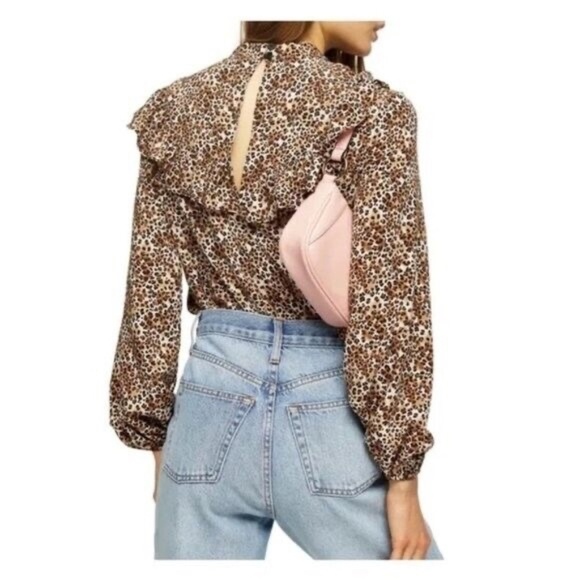 Topshop Blouse Size 8 Animal Print Ruffle Yoke Blouse - Picture 10 of 10